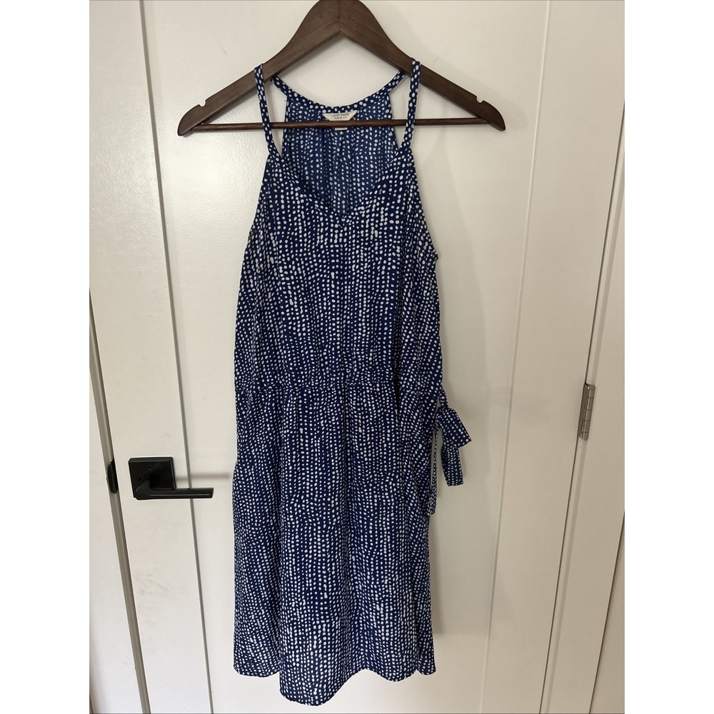 Lucky Brand Women's Blue/White Polka Dot Strap Dress Cinched Waist S